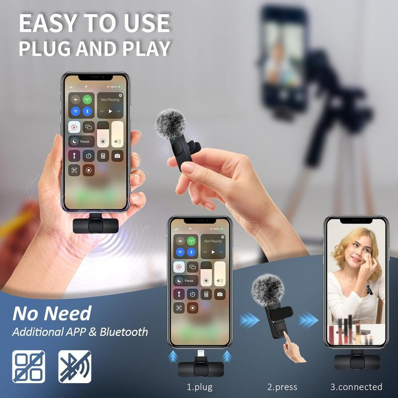 Wireless Lavalier Microphone Set for iPhone, Android, and iPad - Mini Clip-On Microphones with Superior Sound Quality for Recording, Live Streaming, and Vlogging