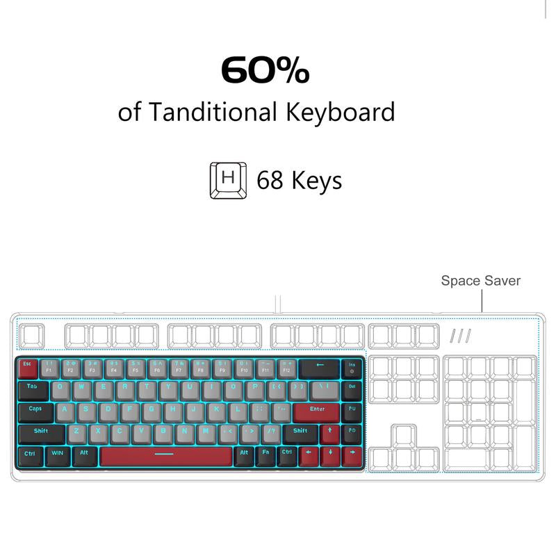 Magegee MK-BOX Portable 60% Mechanical Gaming Keyboard, Compact 68 Keys Mini Keyboard with LED Backlit, Wired Office Keyboard for Laptop PC, Gaming Accessories, Gaming Accessories, Men Gifts