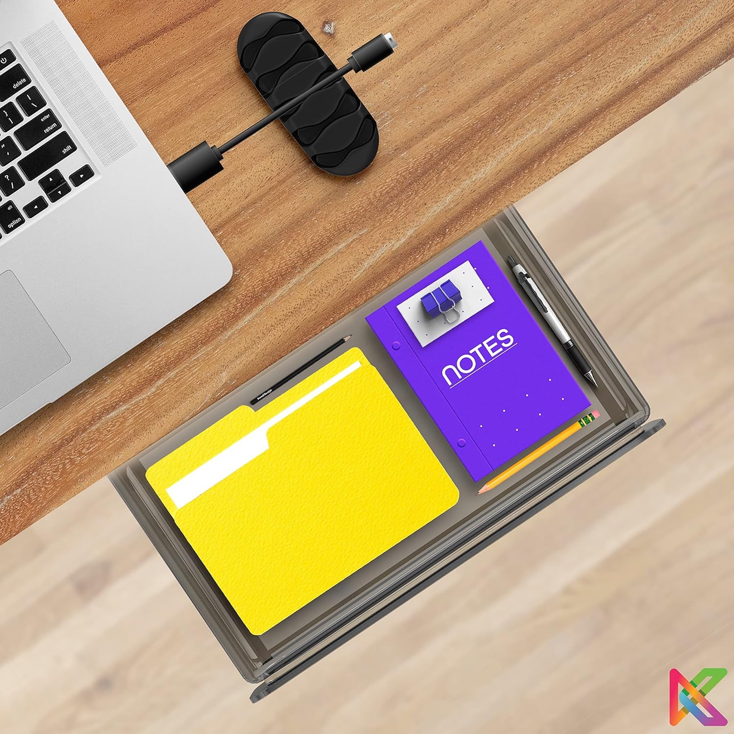 X-Large under Cabinet Drawers Slide Out W/ 2 Cable Clips - Screw on Drawer for Desk, Stick on under Desk Drawers under Shelf Drawer under Desk Storage Drawers Attachment under Table Drawer