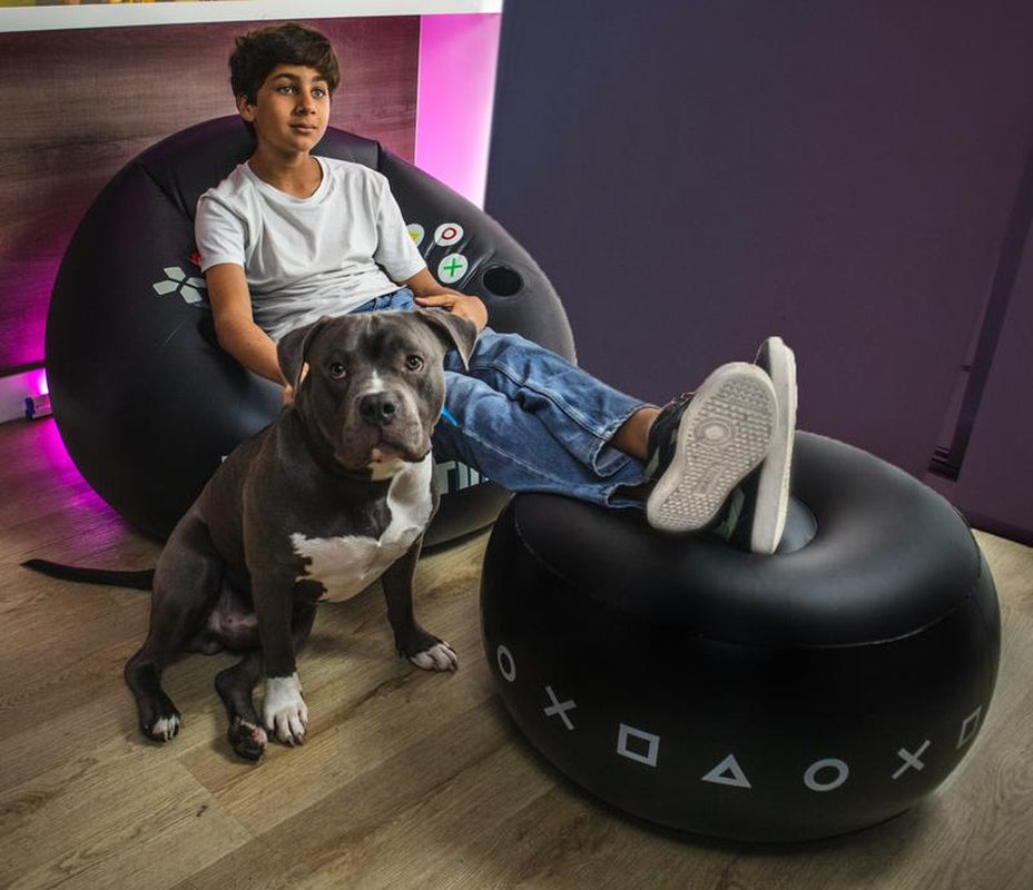 FRANFUSION Inflatable Gaming Chair for Kids & Teens with Cup Holders & Side Pocket up to 220Lbs Capacity Ideal for Gaming Room Decor Bean Bag Couch