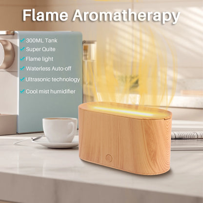 Essential Oil Diffuser Aromatherapy Aroma Air Diffuser with Flame Light, Wood Grain