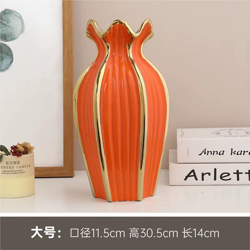 Simple rdic Ceramic Vase Modern Electroplating Ornaments Creative Light Luxury Handicraft Living Room Flower Arrangement Home