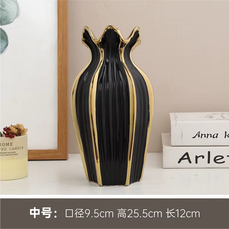 Simple rdic Ceramic Vase Modern Electroplating Ornaments Creative Light Luxury Handicraft Living Room Flower Arrangement Home