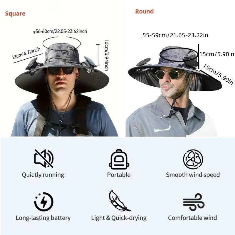 2025 New Solar Fan Outdoor Fishing Hat-Solar Sun Protection Sun Hat with Fan Solar Fan Hat Dual Power Supply Fan Outdoor Fan Solar Fan Hat with Adjustable Angle