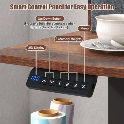 48 In. Brown Wood 2-Drawer Electric Standing Desk with Monitor Stand Storage Shelf