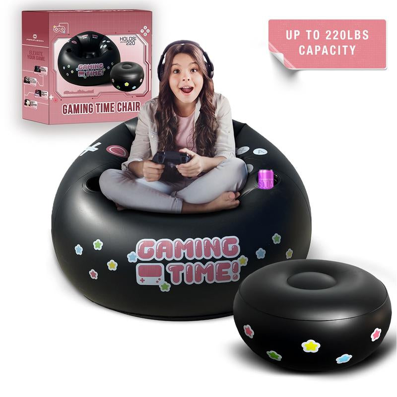 FRANFUSION Inflatable Gaming Chair for Kids & Teens with Cup Holders & Side Pocket up to 220Lbs Capacity Ideal for Gaming Room Decor Bean Bag Couch