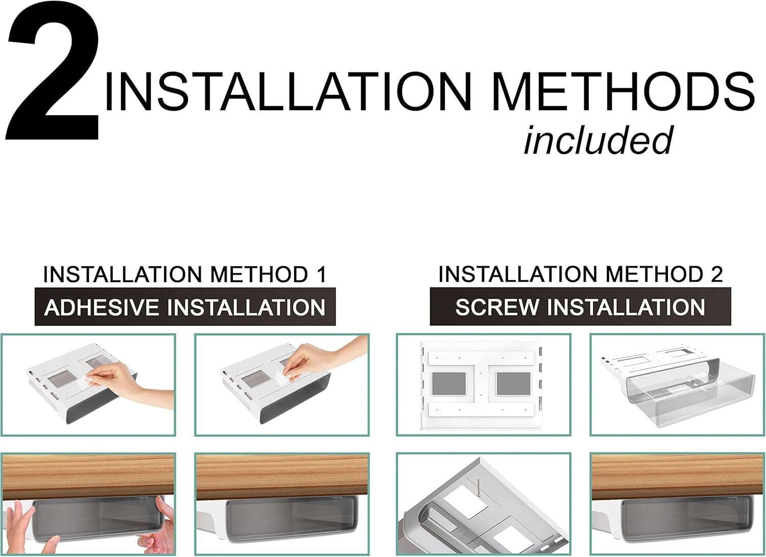 X-Large under Cabinet Drawers Slide Out W/ 2 Cable Clips - Screw on Drawer for Desk, Stick on under Desk Drawers under Shelf Drawer under Desk Storage Drawers Attachment under Table Drawer