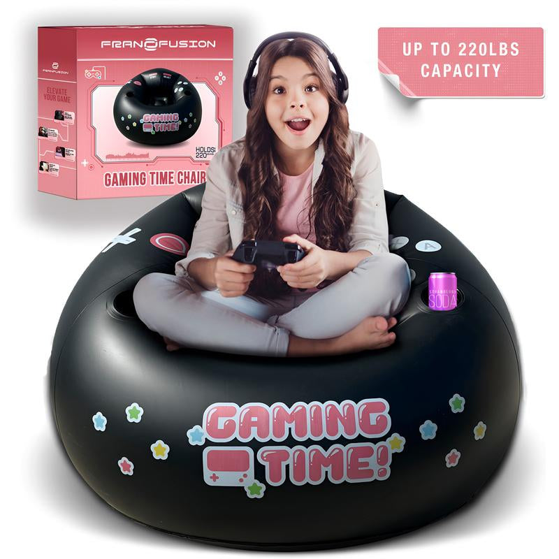 FRANFUSION Inflatable Gaming Chair for Kids & Teens with Cup Holders & Side Pocket up to 220Lbs Capacity Ideal for Gaming Room Decor Bean Bag Couch