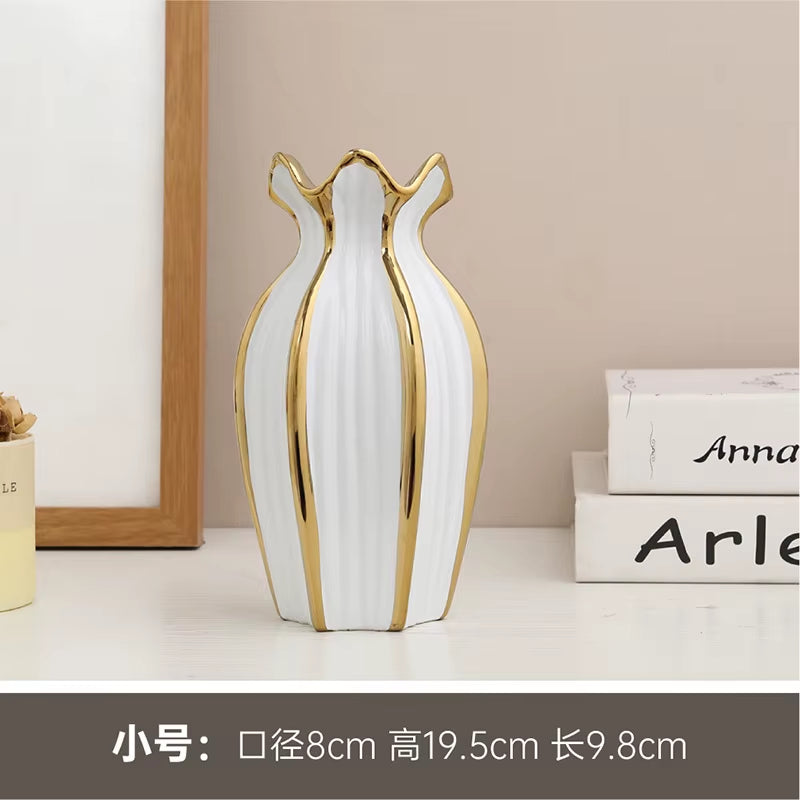 Simple rdic Ceramic Vase Modern Electroplating Ornaments Creative Light Luxury Handicraft Living Room Flower Arrangement Home