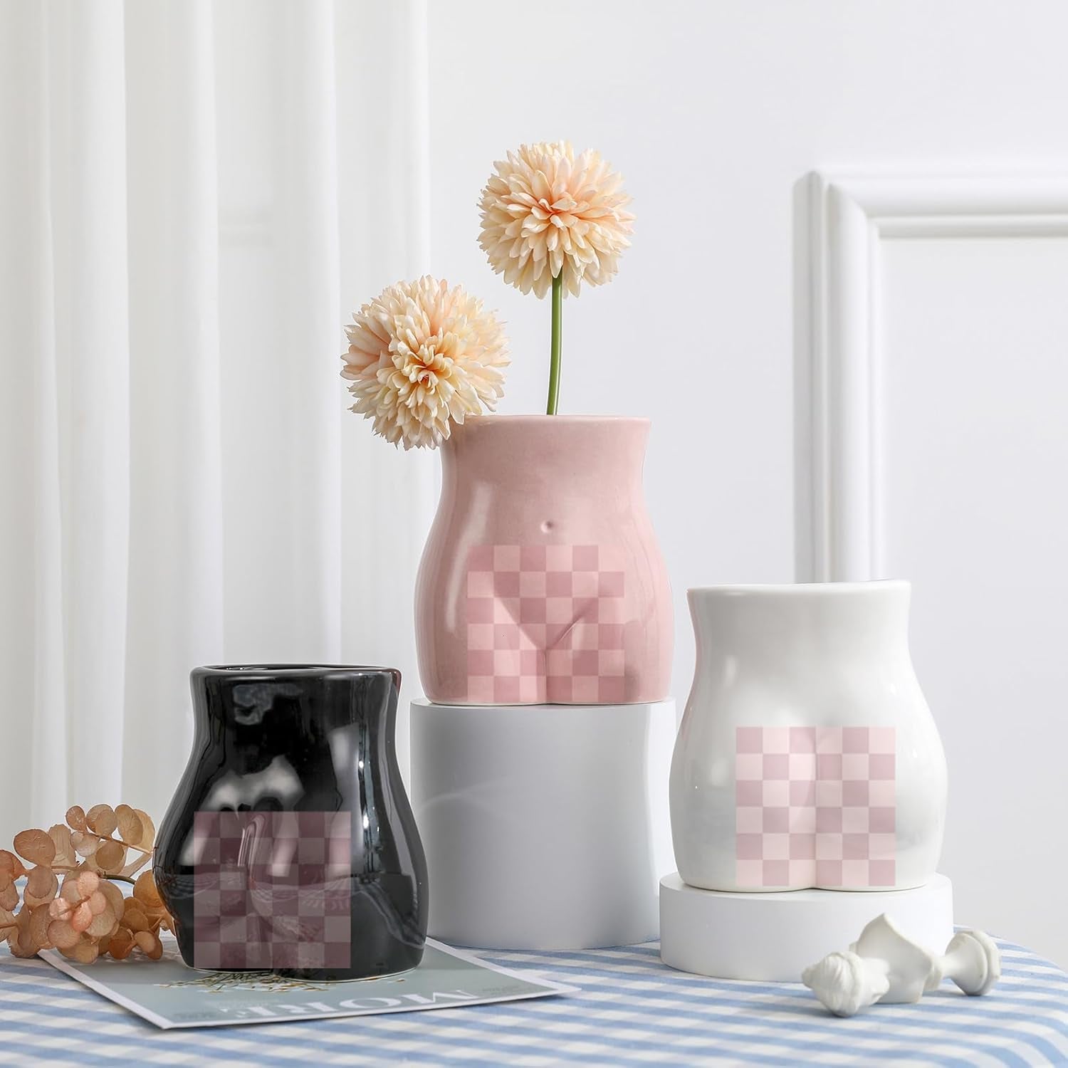 Body Flower Vase, Ceramic Minimalist Vase Decorative Flower Vase, Flower Arrangement Creative Vase,Home Office Decoration and Events Pink