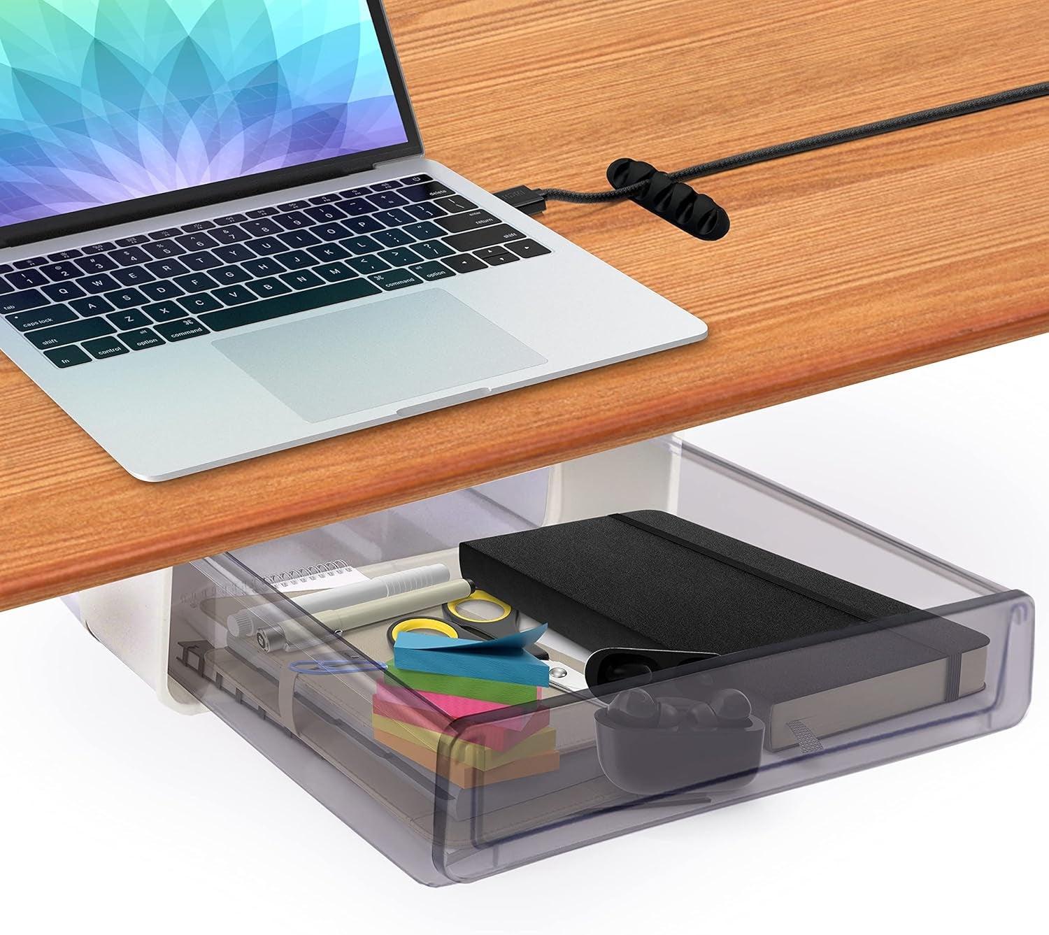 X-Large under Cabinet Drawers Slide Out W/ 2 Cable Clips - Screw on Drawer for Desk, Stick on under Desk Drawers under Shelf Drawer under Desk Storage Drawers Attachment under Table Drawer