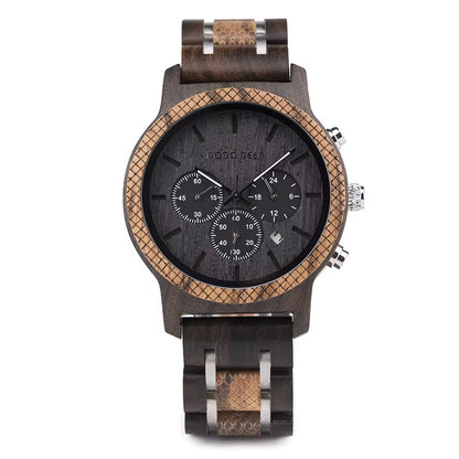 Wood Watches Mens Top Luxury Brand Мужские Часы Stop Watch Quartz Montre Homme Casual Complete Calendar in Gift Box