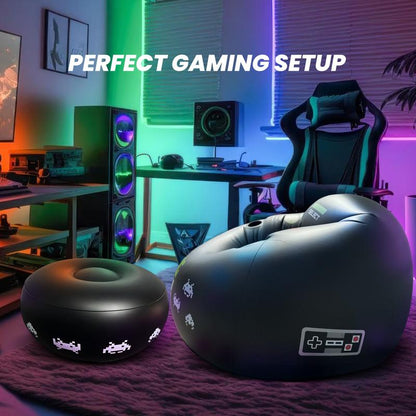 FRANFUSION Inflatable Gaming Chair for Kids & Teens with Cup Holders & Side Pocket up to 220Lbs Capacity Ideal for Gaming Room Decor Bean Bag Couch