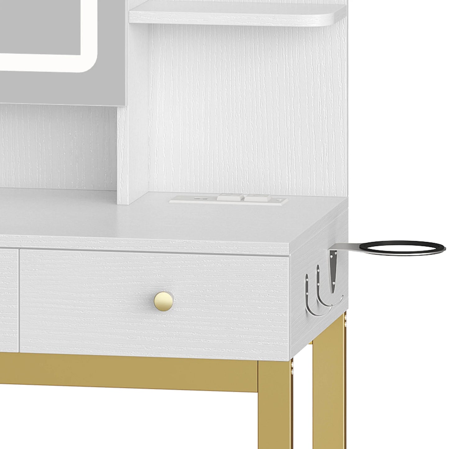 Makeup Vanity Set with LED Lighted Mirror, Makeup Desk with Drawers & Stool, Vanity Table with Hidden Storage Shelves, Makeup Dressing Table Set for Girls,Princess, White