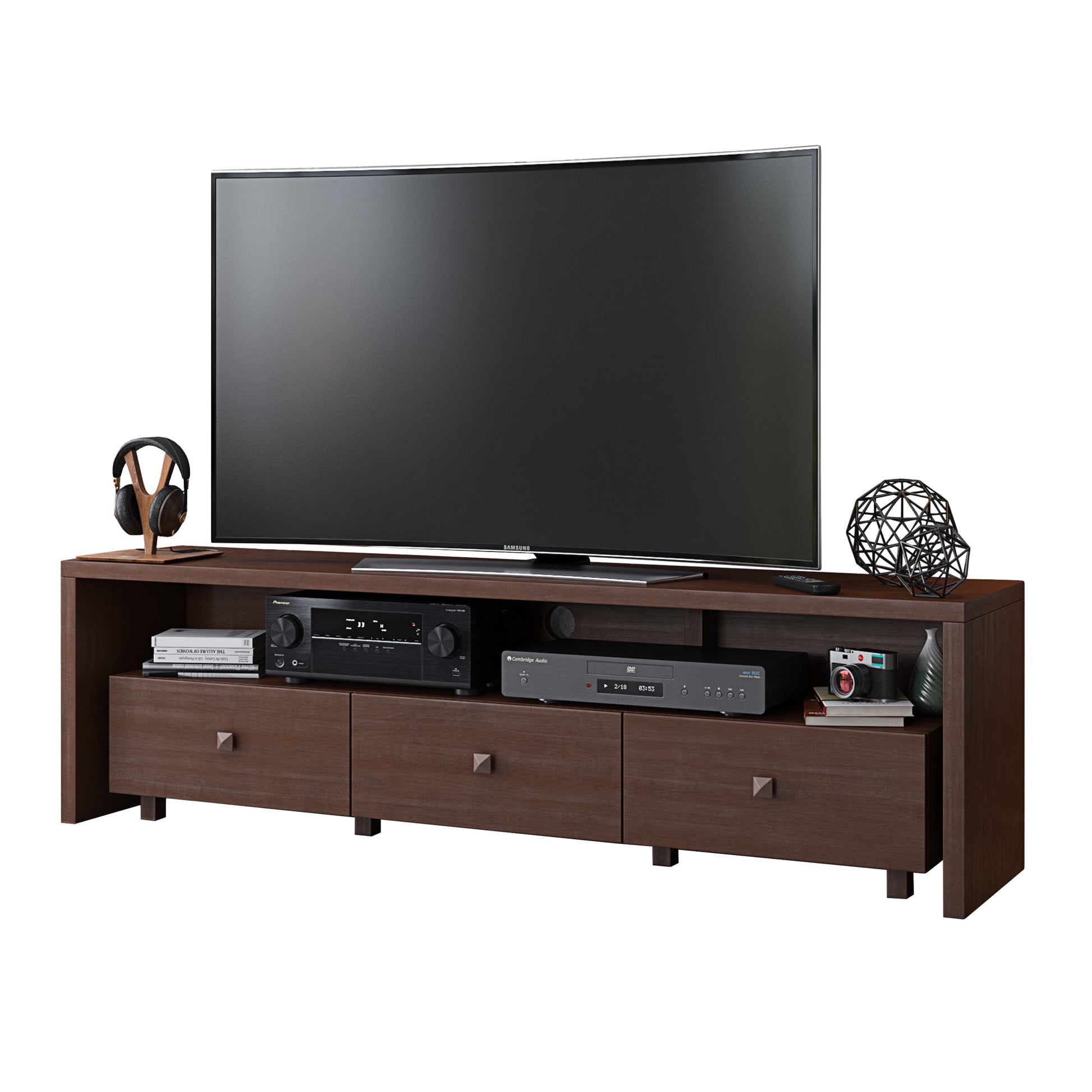 Elegant Modern TV Stand for Tvs up to 75" with Storage, Wood-Like Finish, Hickory Brown RTA-8895-HRY
