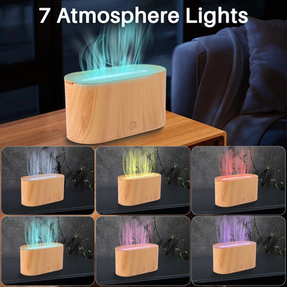 Essential Oil Diffuser Aromatherapy Aroma Air Diffuser with Flame Light, Wood Grain