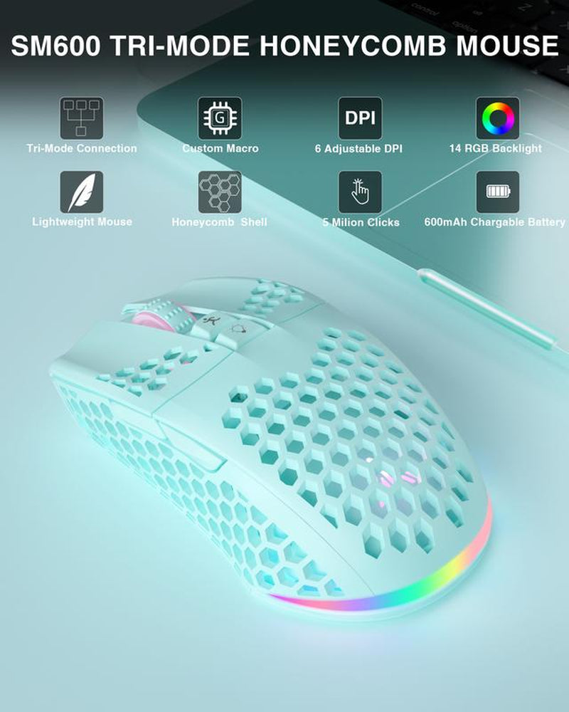 SM600 Wireless Gaming Mouse, Rechargeable Tri-Mode Connection, Ergonomic Mouse, RB Light PC Gaming Mouse, Gaming Accessories, Computer Office Dealsforyoudays