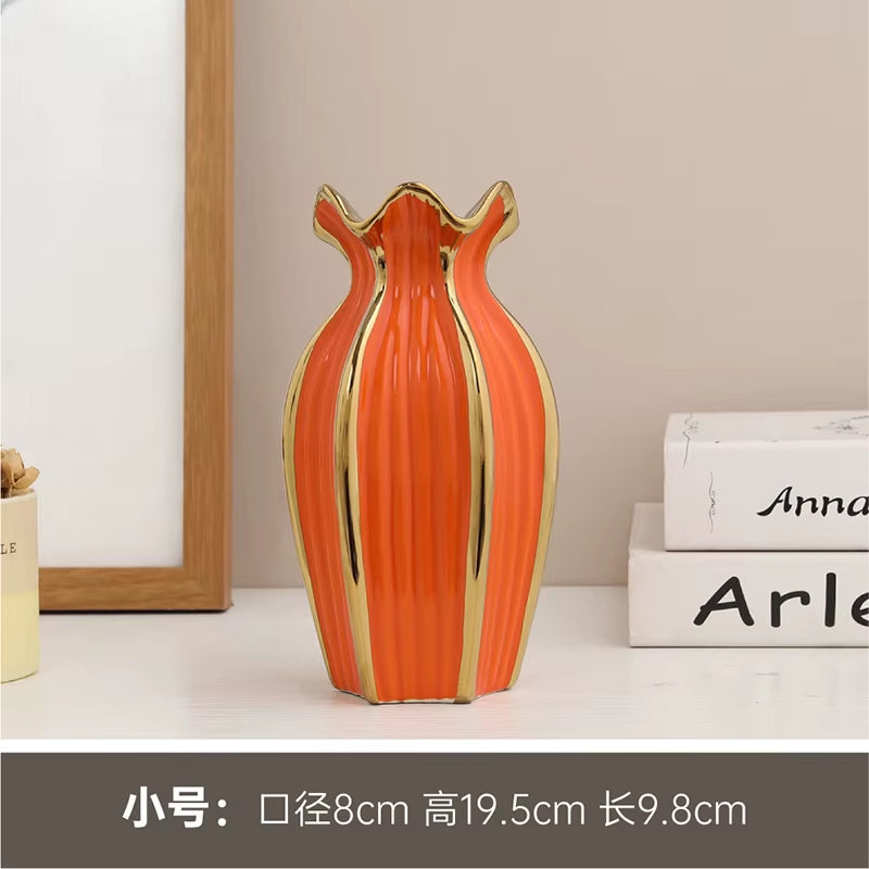 Simple rdic Ceramic Vase Modern Electroplating Ornaments Creative Light Luxury Handicraft Living Room Flower Arrangement Home