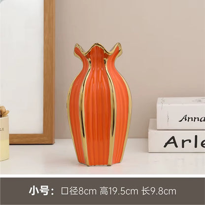 Simple rdic Ceramic Vase Modern Electroplating Ornaments Creative Light Luxury Handicraft Living Room Flower Arrangement Home