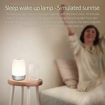 Sunrise Alarm Clock, Wake up Light Alarm Clock, 3 Ways Dimmable Modern Small Digital RGB Bedside Lamp for Heavy Sleeper