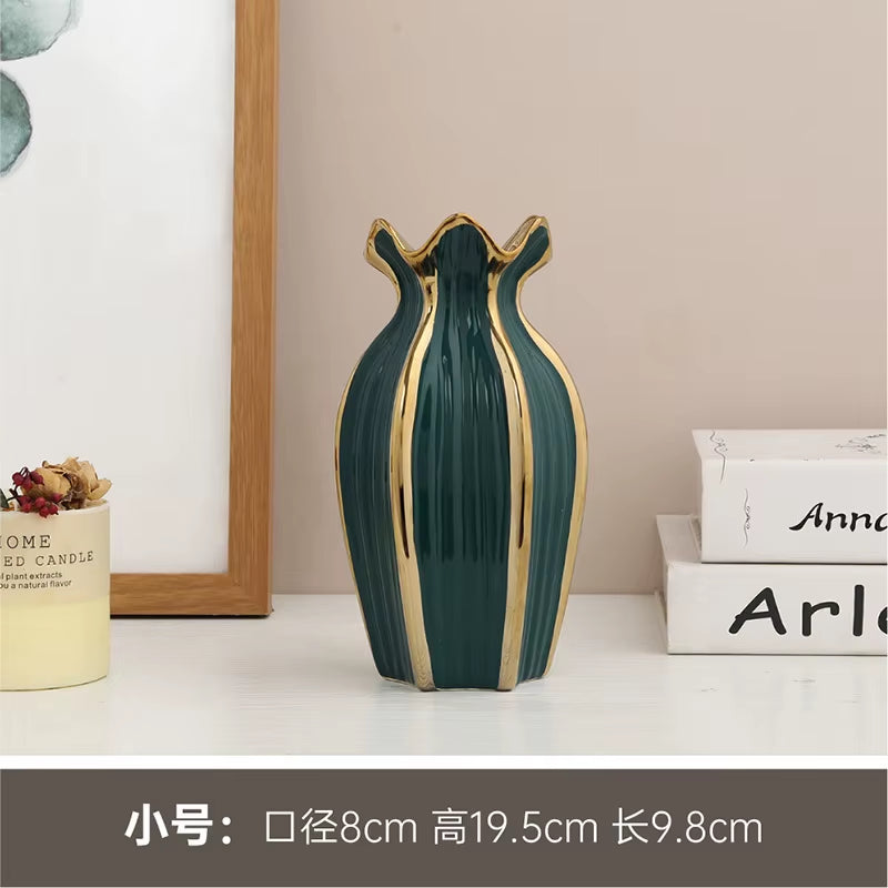 Simple rdic Ceramic Vase Modern Electroplating Ornaments Creative Light Luxury Handicraft Living Room Flower Arrangement Home