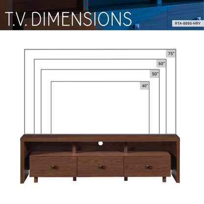 Elegant Modern TV Stand for Tvs up to 75" with Storage, Wood-Like Finish, Hickory Brown RTA-8895-HRY