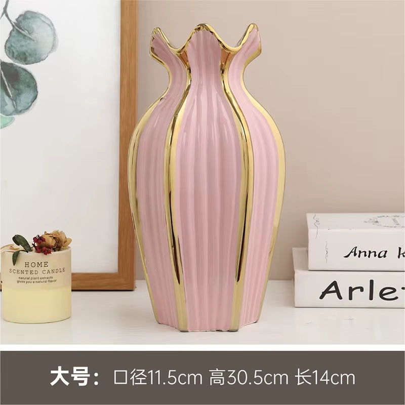 Simple rdic Ceramic Vase Modern Electroplating Ornaments Creative Light Luxury Handicraft Living Room Flower Arrangement Home