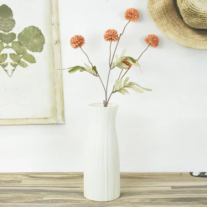 1Pc Modern Flower Vase White Plastic Basket Nordic Home Living Room Decoration Ornament Flower Arrangement