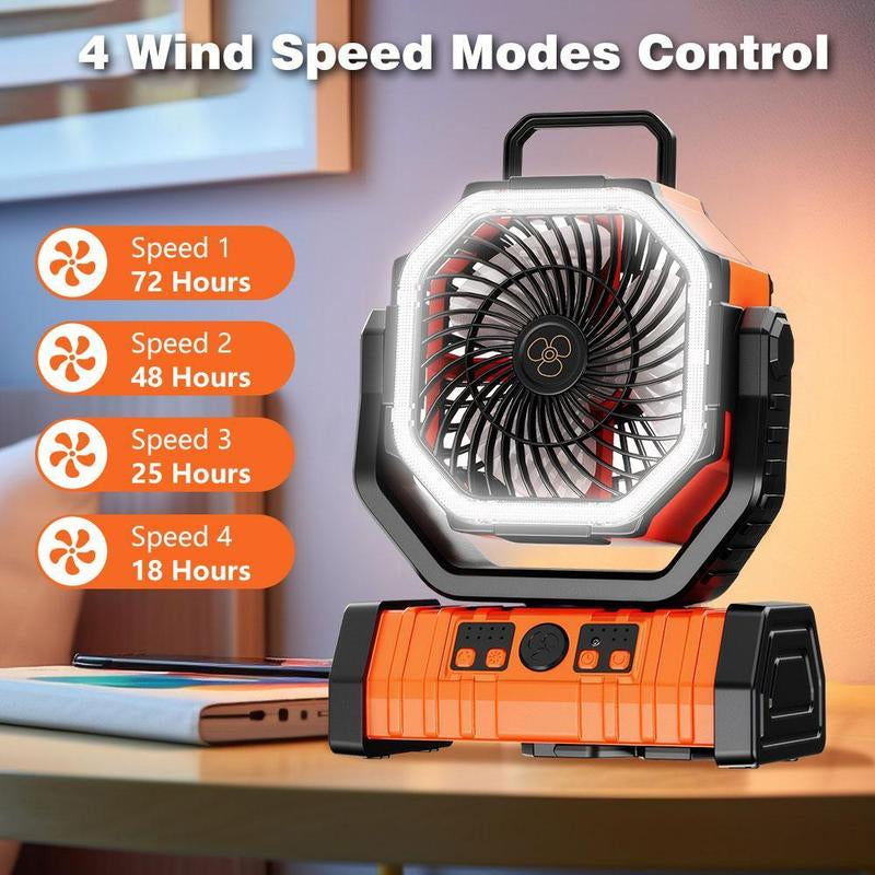 Camping Fan Rechargeable with LED Lantern Portable Fans, 20000Mah Battery Powered Travel Fan with 1-8 Hour Timing Function, 270° Head Rotation, 4 Speeds Settings for Tents, Office, Desk, Camping and Fishing
