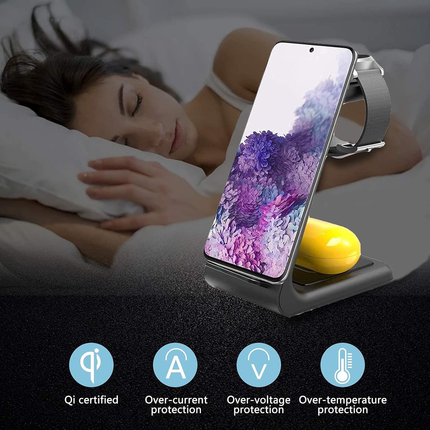 Wireless Charger, 3 in 1 Fast Wireless Charging Station for Samsung Galaxy S21/S20/S10/S9/Plus/Note 20 Ultra/Note 10, Galaxy Watch Active 2, Gear S2/S3