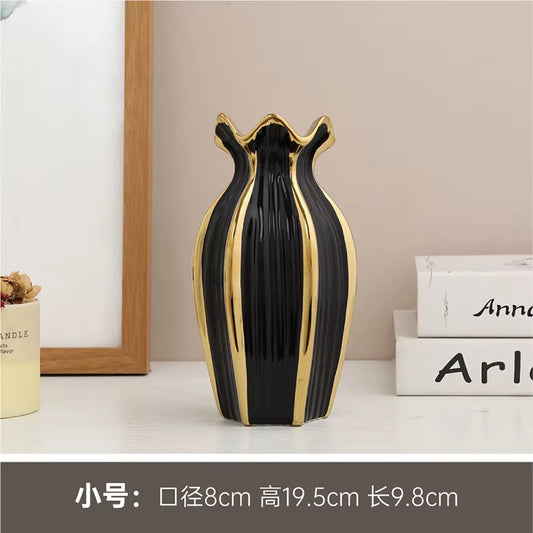 Simple rdic Ceramic Vase Modern Electroplating Ornaments Creative Light Luxury Handicraft Living Room Flower Arrangement Home