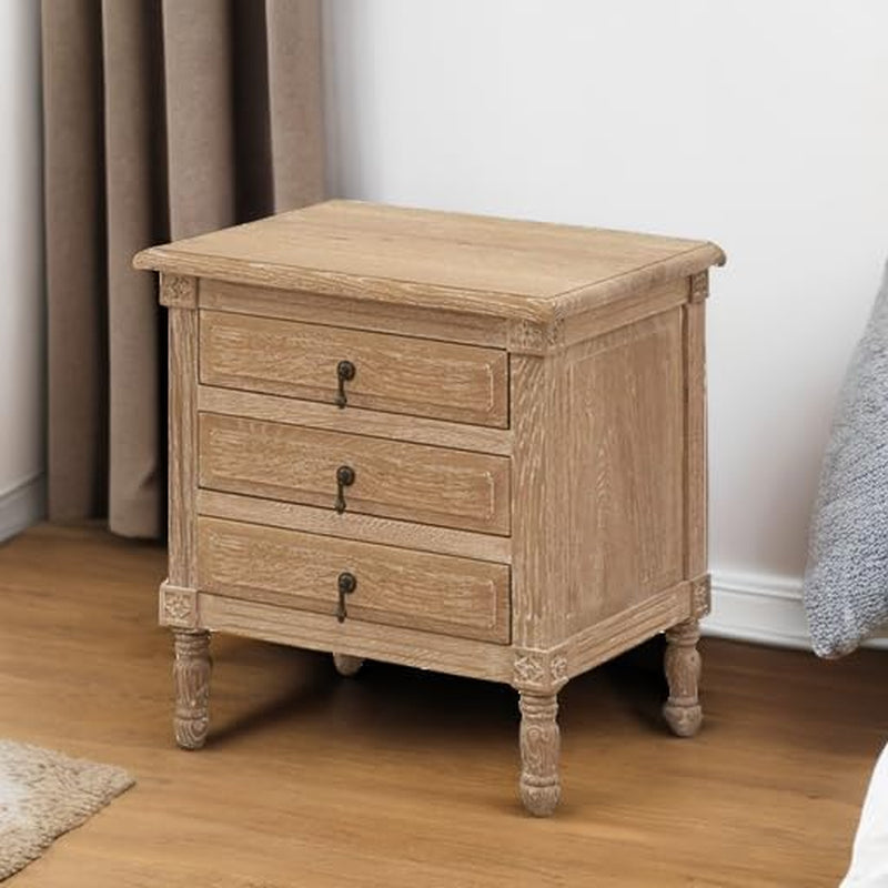 Oak Nightstand with 3 Drawers, Wood Bedside Table Cabinet, Bedroom Furniture with Solid Wood Legs, Large Storage Space, Accent End Table for Home Office (1PC Oak)