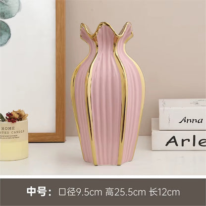 Simple rdic Ceramic Vase Modern Electroplating Ornaments Creative Light Luxury Handicraft Living Room Flower Arrangement Home