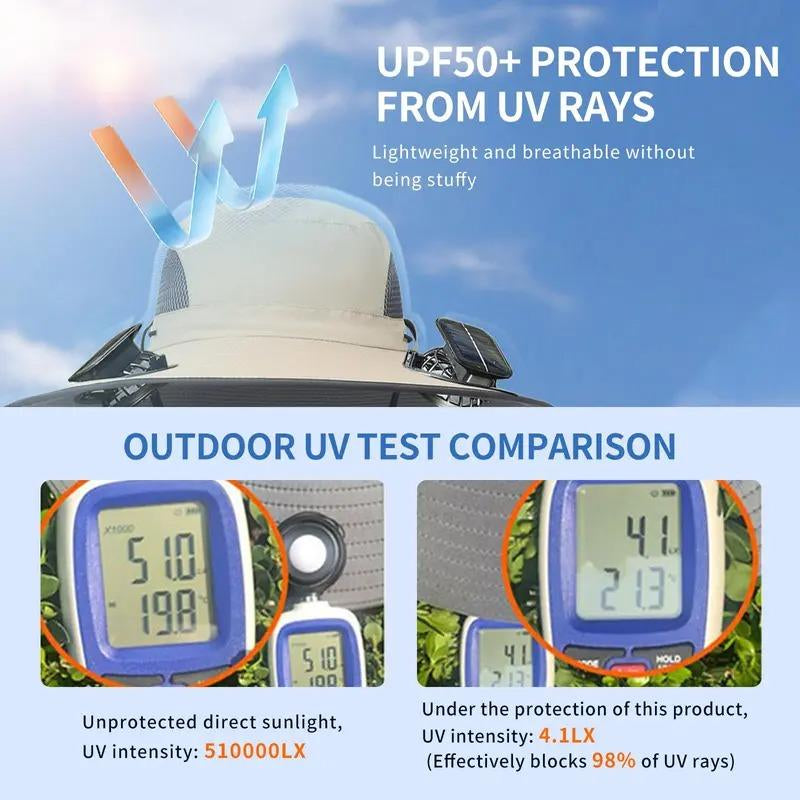 2025 New Solar Fan Outdoor Fishing Hat-Solar Sun Protection Sun Hat with Fan Solar Fan Hat Dual Power Supply Fan Outdoor Fan Solar Fan Hat with Adjustable Angle