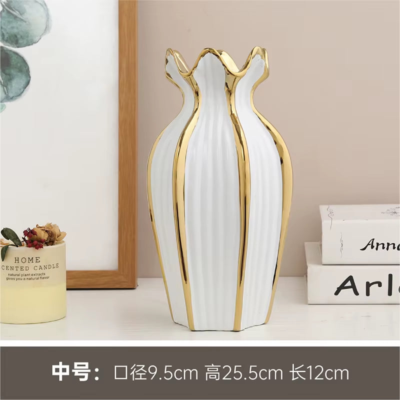 Simple rdic Ceramic Vase Modern Electroplating Ornaments Creative Light Luxury Handicraft Living Room Flower Arrangement Home
