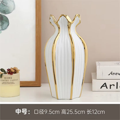 Simple rdic Ceramic Vase Modern Electroplating Ornaments Creative Light Luxury Handicraft Living Room Flower Arrangement Home