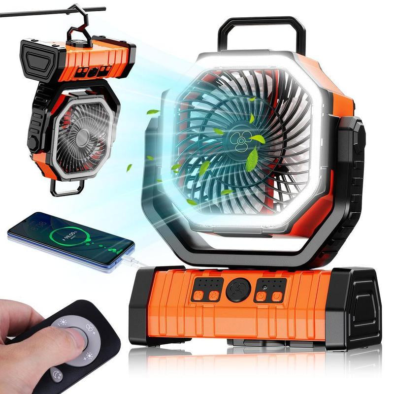 Camping Fan Rechargeable with LED Lantern Portable Fans, 20000Mah Battery Powered Travel Fan with 1-8 Hour Timing Function, 270° Head Rotation, 4 Speeds Settings for Tents, Office, Desk, Camping and Fishing