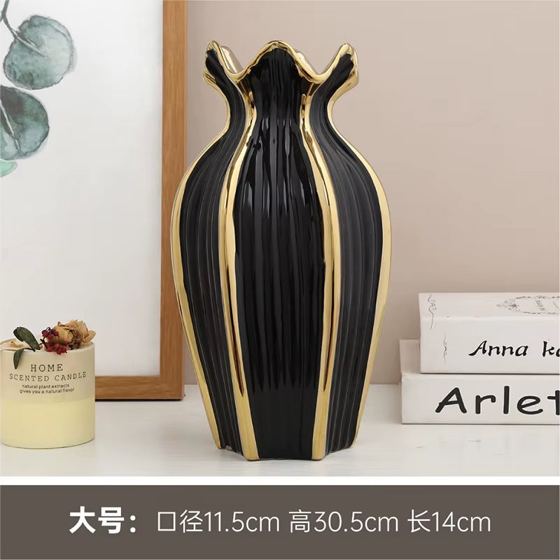 Simple rdic Ceramic Vase Modern Electroplating Ornaments Creative Light Luxury Handicraft Living Room Flower Arrangement Home