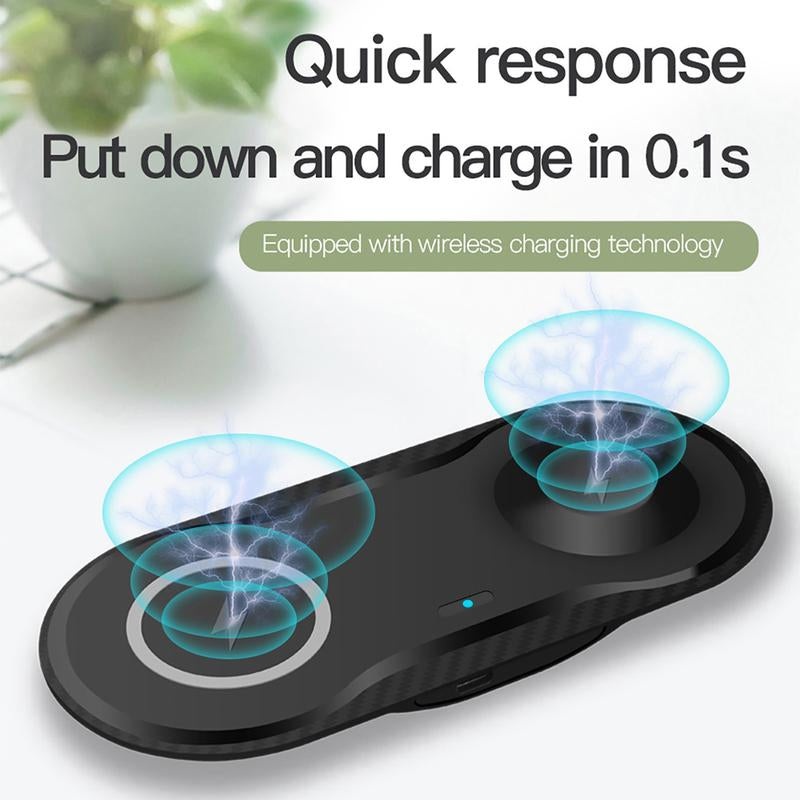 2 in 1 Wireless Charger Station for Iphone 16/15/14/13/12/11/X/XS/XR/8, Dual Fast Wireless Charging Pad Mat for Apple Watch & Airpods