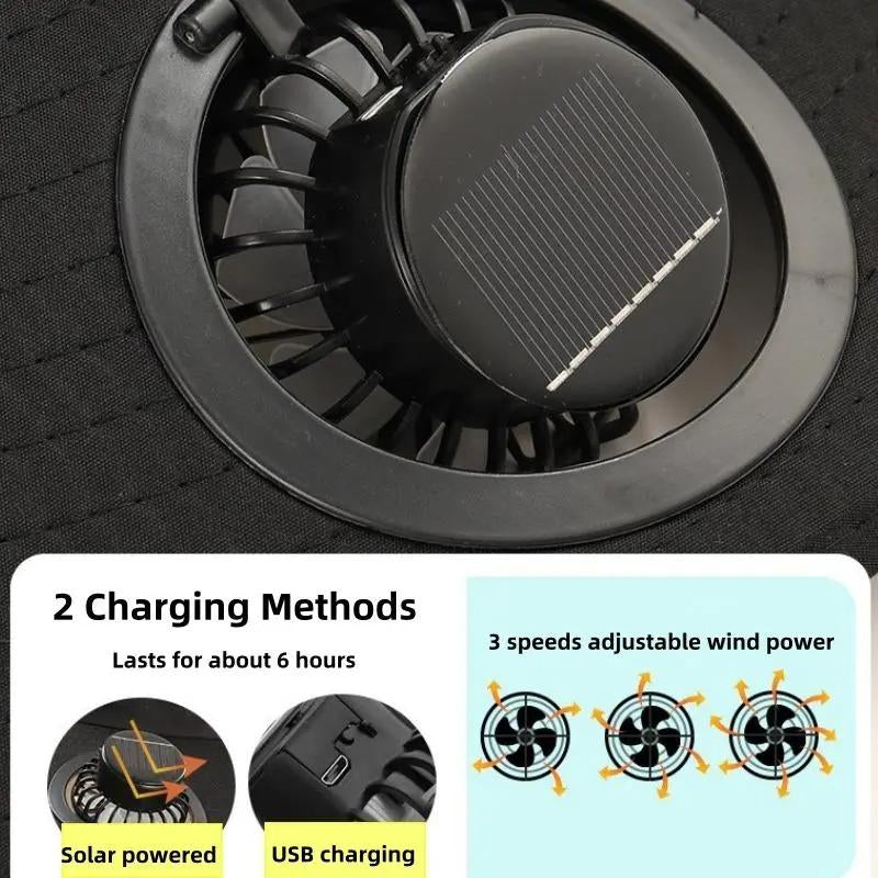 2025 New Solar Fan Outdoor Fishing Hat-Solar Sun Protection Sun Hat with Fan Solar Fan Hat Dual Power Supply Fan Outdoor Fan Solar Fan Hat with Adjustable Angle