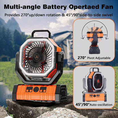 Camping Fan Rechargeable with LED Lantern Portable Fans, 20000Mah Battery Powered Travel Fan with 1-8 Hour Timing Function, 270° Head Rotation, 4 Speeds Settings for Tents, Office, Desk, Camping and Fishing