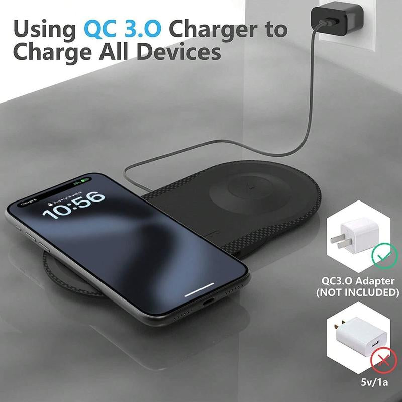 2 in 1 Wireless Charger Station for Iphone 16/15/14/13/12/11/X/XS/XR/8, Dual Fast Wireless Charging Pad Mat for Apple Watch & Airpods