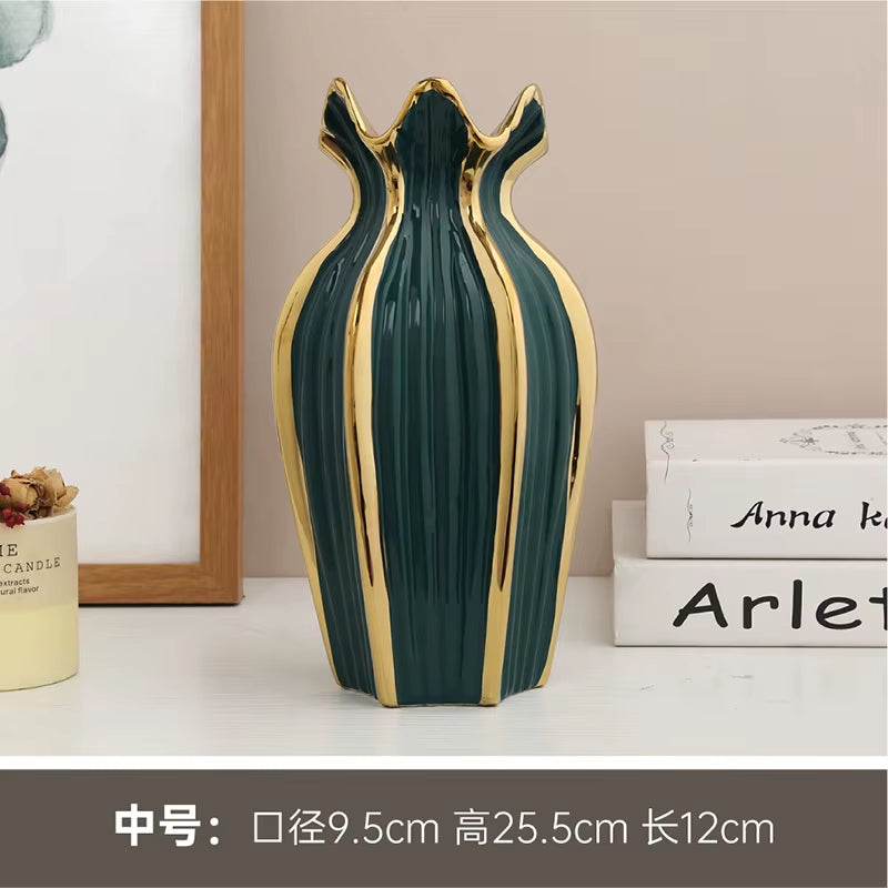 Simple rdic Ceramic Vase Modern Electroplating Ornaments Creative Light Luxury Handicraft Living Room Flower Arrangement Home