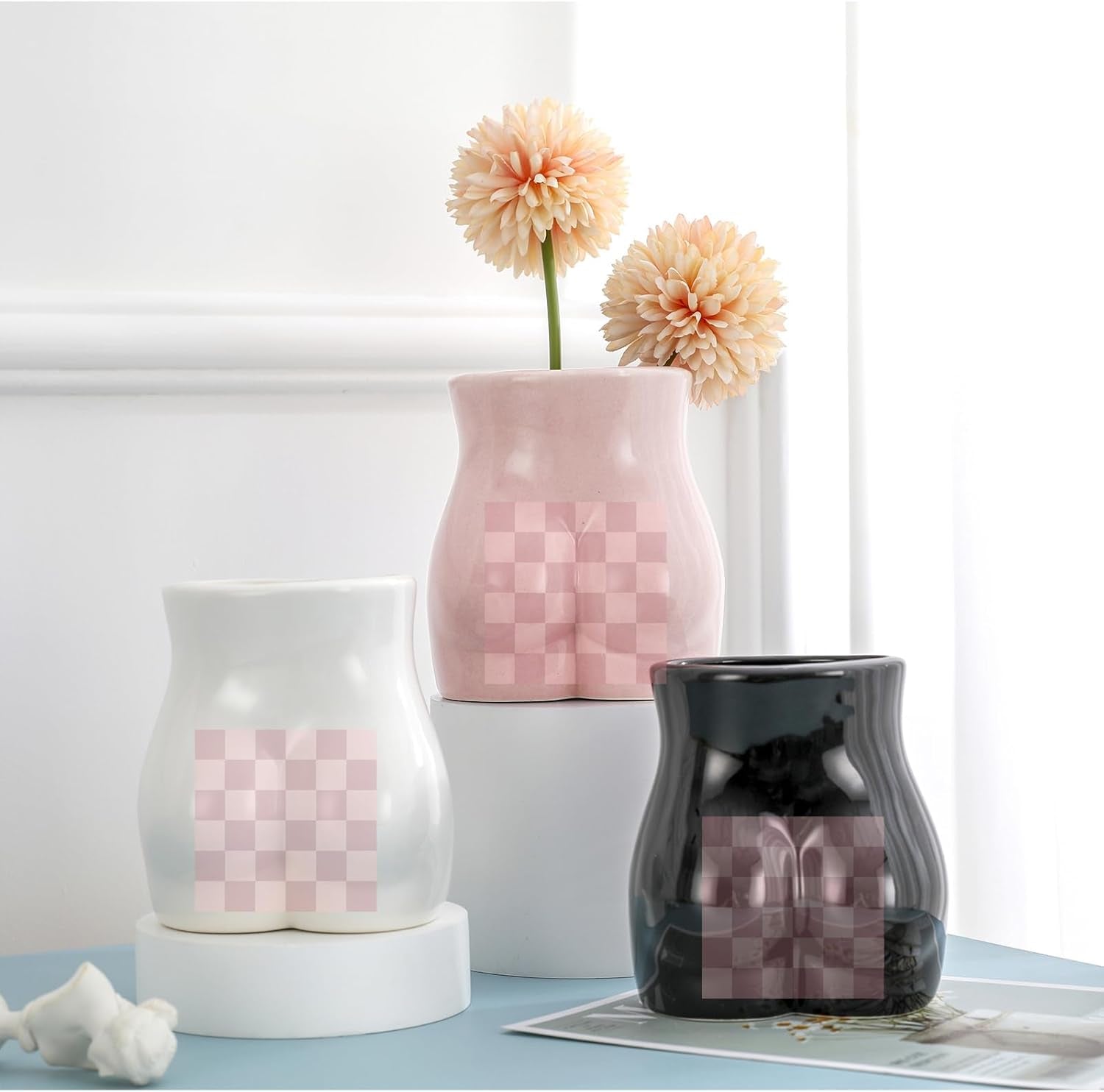 Body Flower Vase, Ceramic Minimalist Vase Decorative Flower Vase, Flower Arrangement Creative Vase,Home Office Decoration and Events Pink