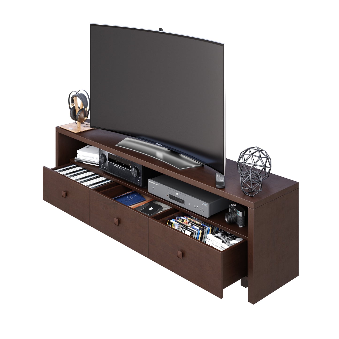 Elegant Modern TV Stand for Tvs up to 75" with Storage, Wood-Like Finish, Hickory Brown RTA-8895-HRY