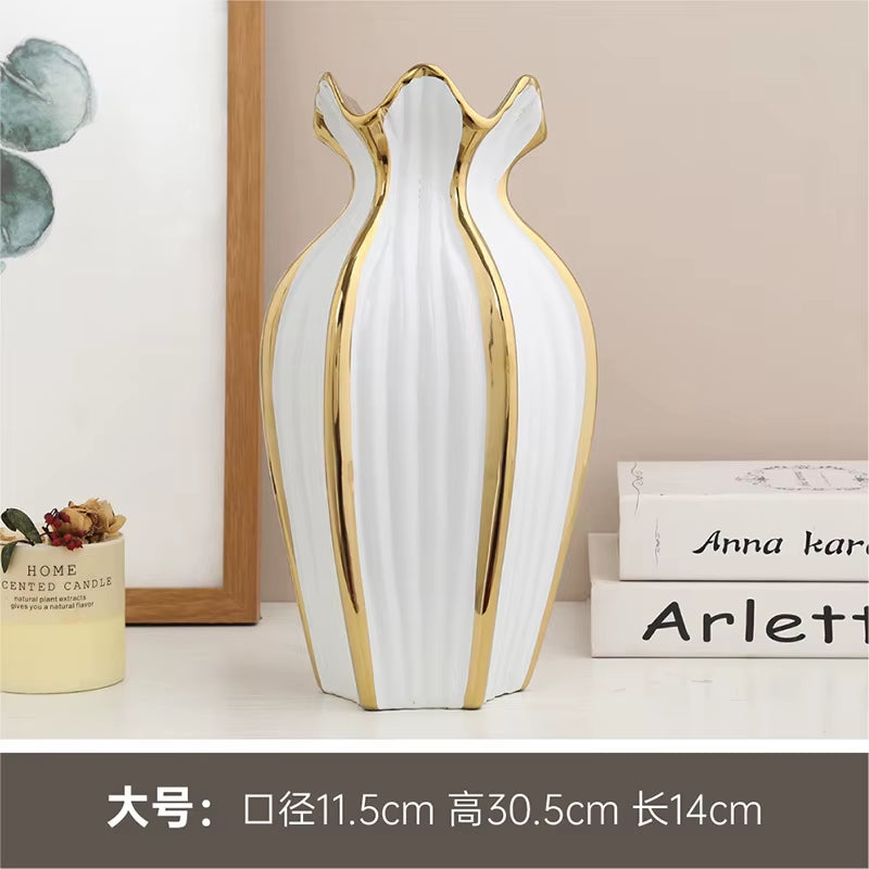 Simple rdic Ceramic Vase Modern Electroplating Ornaments Creative Light Luxury Handicraft Living Room Flower Arrangement Home