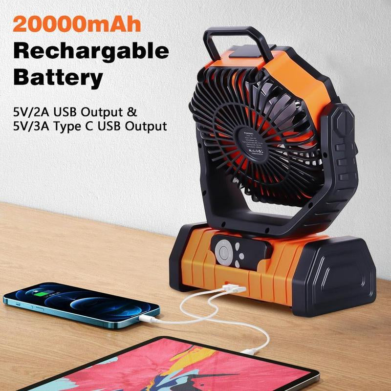 Camping Fan Rechargeable with LED Lantern Portable Fans, 20000Mah Battery Powered Travel Fan with 1-8 Hour Timing Function, 270° Head Rotation, 4 Speeds Settings for Tents, Office, Desk, Camping and Fishing