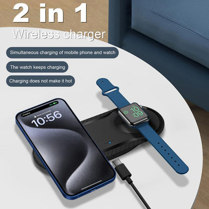 2 in 1 Wireless Charger Station for Iphone 16/15/14/13/12/11/X/XS/XR/8, Dual Fast Wireless Charging Pad Mat for Apple Watch & Airpods