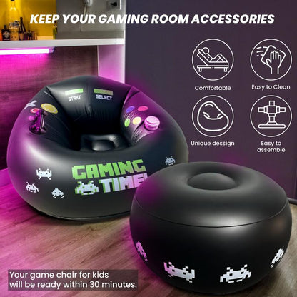 FRANFUSION Inflatable Gaming Chair for Kids & Teens with Cup Holders & Side Pocket up to 220Lbs Capacity Ideal for Gaming Room Decor Bean Bag Couch
