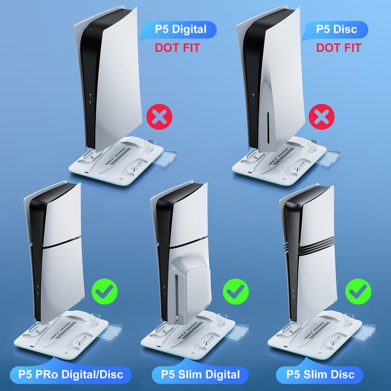 APTGAME Cooling Station for PS5 Slim & Playstation 5 Pro Console,Headset Holder PS5 Accessories Dual Controller Charging Station for PS 5 Controllers, 7 RGB Light, 5 Game Slots,Don Fit the Regular PS5 Wearable Ps5 Accessories Men Gadgets Controller